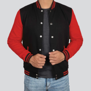 Men Baseball Red And Black Varsity Jacket