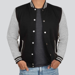 Mens Black And Grey Varsity Jacket