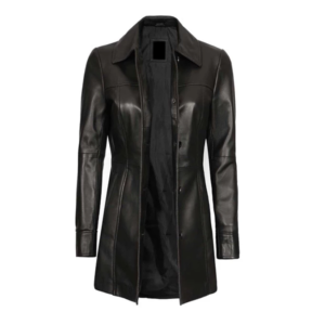 3 4 Length Womens Black Real Leather Car Coat