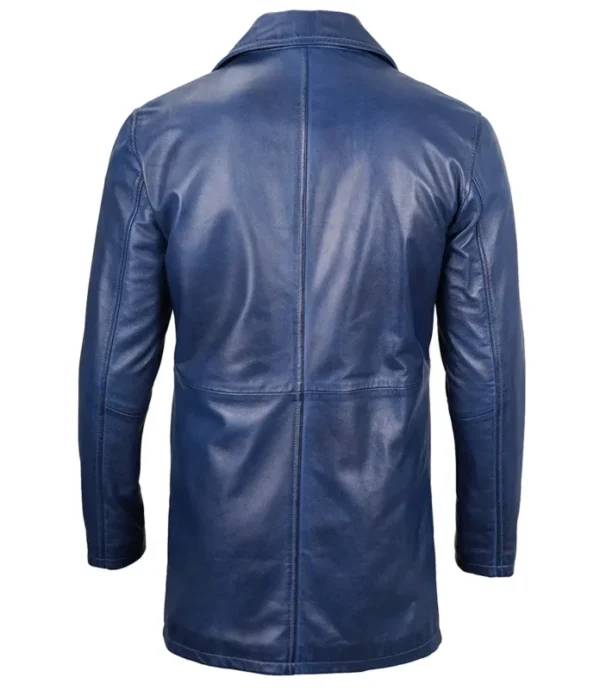 Mens Leather Blue Car Coat 1