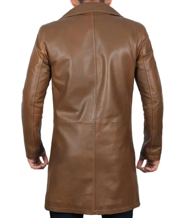 Mens 3/4 Length Brown Leather Car Coat