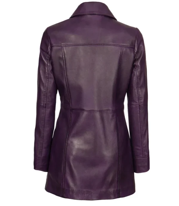 Leather Purple 3/4 Length Car Coat - Mid-Length Outerwear