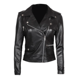 Amber Women's Asymmetrical Black Leather Biker Jacket