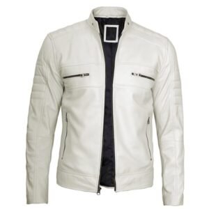 Austin Men Cafe Racer Off White Real Leather Jacket 3