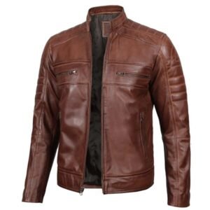 Austin Men Premuim Cafe Racer Cognac Leather Jacket 1