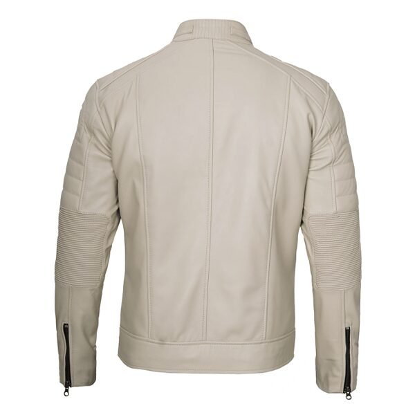 Beige Men Cafe Racer Real Leather Jacket 2