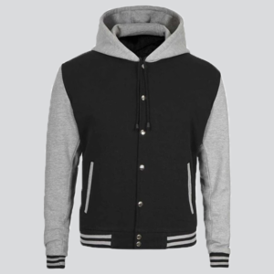 Black And Grey Varsity Jacket With Hood