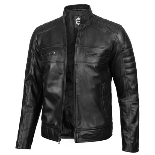 Black Cafe Racer Real Leather Motorcycle Jacket 2-01