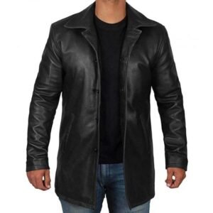 Black Mens 3 4 Length Leather Car Coat