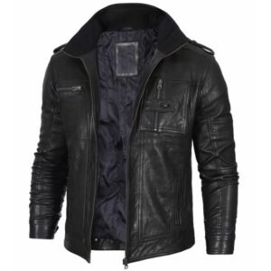 Black Mens Waxed Cafe Racer Leather Jacket 3