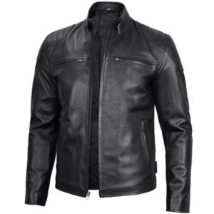 Black Real Leather Cafe Racer Jacket 1