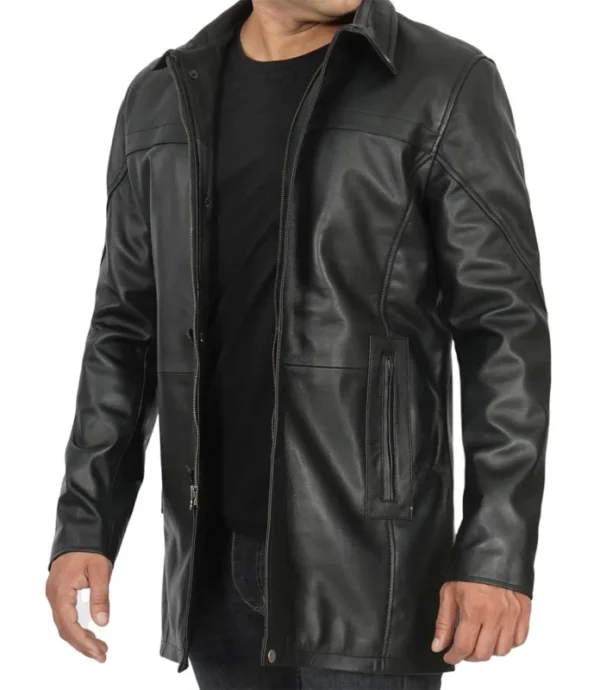 Bristol Real Lambskin Black Leather Car Coat