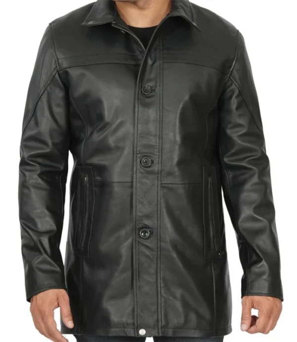 Bristol Real Lambskin Black Leather Car Coat