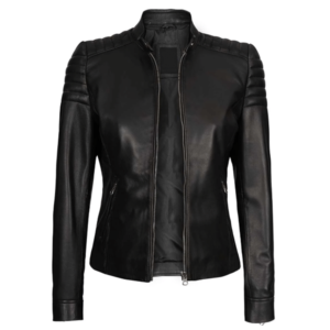 Carrie Womens Black Slim Fit Cafe Racer Leather Jacket