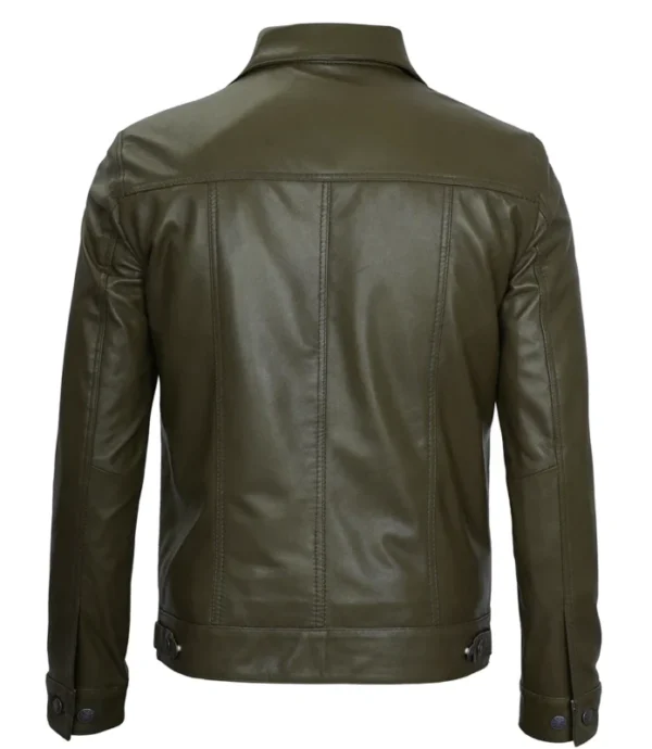 Fernando Mens Dark Green Real Leather Trucker Jacket1