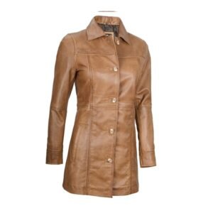 Kandis Womens Camel Brown Real Leather Car Coat