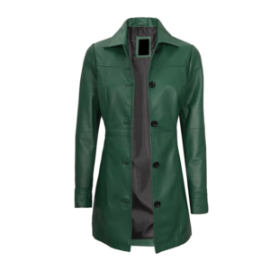 Kandis Womens Green Real Leather Car Coat 3