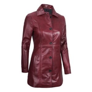 Kandis Womens Maroon Real Leather Car Coat