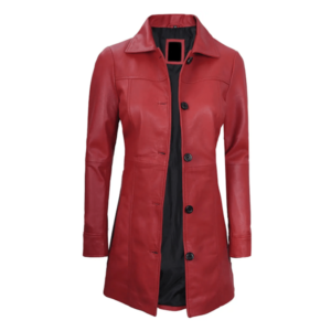 Kandis Womens Red Real Leather Car Coat