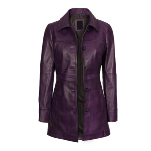 Leather Purple 3/4 Length Car Coat - Mid-Length Outerwear