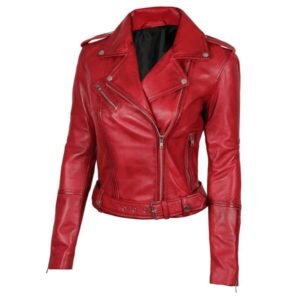 Margaret Red Ladies Biker Leather Jacket