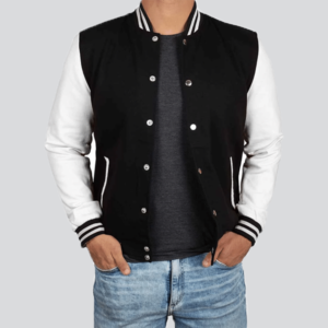 Mens Black And White Varsity Jacket