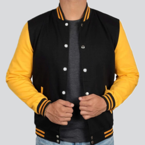 Mens Black And Yellow Varsity Jacket