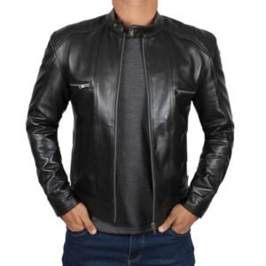 Men's Black Leather Cafe Racer Jacket 1