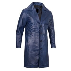 Mens Blue Real Leather Car Coat