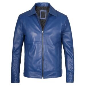 Men's Blue Real Leather Harrington Jacket 2