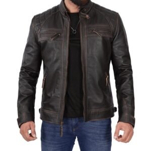 Cafe Racer Distressed Brown Leather Jacket