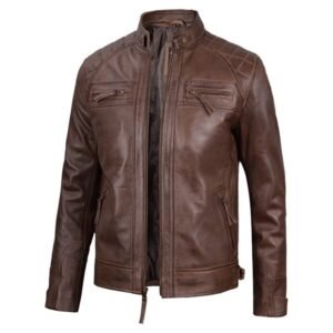 Mens Chocolate Brown Cafe Racer Genuine Leather Jacket 1