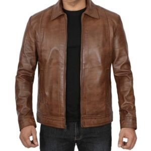 Mens Chocolate Brown Harrington Vintage Leather Jacket 1