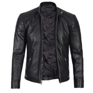 Mens Classic Black Leather Cafe Racer Jacket 2