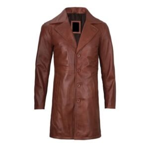 Cognac Brown Real Leather Car Coat The Cognac Brown Real Leather Car Coat is a masterpiece of timeless fashion, combining the richness of genuine leather with the classic appeal of a car coat. This coat is designed for those who appreciate quality and style, offering a luxurious yet practical outerwear option that transitions seamlessly from casual to formal occasions. The deep cognac brown color adds a touch of warmth and sophistication, making this coat a standout piece in any wardrobe. Design and Style The design of the Cognac Brown Real Leather Car Coat is both elegant and versatile, making it an essential addition to your collection. The coat features a 3/4 length, providing ample coverage while maintaining a sleek and streamlined silhouette. The deep cognac brown color is a sophisticated alternative to traditional black or brown, offering a unique yet classic look that pairs well with a variety of outfits. This coat is designed with a button-down front closure that enhances its classic appeal. The notched lapel collar adds a refined touch, while the clean lines and minimalist design allow the beauty of the leather to take center stage. The tailored fit ensures that the coat flatters any body type, creating a polished and elegant appearance that is perfect for both casual and more formal settings. Material and Craftsmanship Crafted from 100% genuine leather, the Cognac Brown Real Leather Car Coat is a testament to superior craftsmanship. The leather is carefully selected for its durability, softness, and luxurious texture, ensuring that the coat not only looks and feels premium but also stands the test of time. The rich cognac color is achieved through a meticulous dyeing process, resulting in a vibrant, long-lasting finish that enhances the natural beauty of the leather. Inside, the coat is lined with a soft, breathable fabric that adds an extra layer of comfort and warmth. This lightweight lining ensures that the coat is comfortable to wear in a variety of climates, making it a versatile choice for year-round wear. Every detail, from the precise stitching to the high-quality buttons, reflects a commitment to excellence, ensuring that this coat remains a staple in your wardrobe for years to come. Functionality and Fit The Cognac Brown Real Leather Car Coat is designed with both style and functionality in mind. The 3/4 length provides excellent coverage, making it ideal for cooler weather while still allowing for ease of movement. The tailored fit ensures that the coat drapes elegantly over your body, creating a flattering silhouette that enhances your overall look. The coat is equipped with two spacious side pockets, perfect for keeping your hands warm or storing small essentials like your phone, keys, or wallet. The button-down front closure provides a secure fit, while the notched lapel collar adds a touch of sophistication to your ensemble. The coat’s versatile design makes it suitable for a wide range of occasions, from everyday wear to more formal events. Versatility and Style Inspiration The Cognac Brown Real Leather Car Coat is a versatile piece that can be styled in various ways to suit different occasions. Pair it with dark jeans and a sweater for a polished casual look, or wear it over a suit for a more formal appearance. The rich cognac brown color complements a wide range of other colors, allowing you to integrate this coat seamlessly into your wardrobe. Conclusion Mens Cognac Brown Real Leather Car Coat