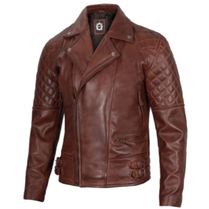 Men's Dark Brown Quilted Asymmetrical Leather Biker Jacket 1-01