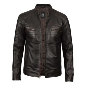 Men's Distressed Dark Brown Cafe Racer Real Leather Jacket 3-01