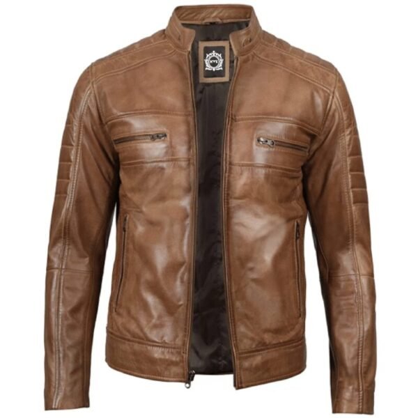 Men's Distressed Tan Cafe Racer Real Leather Jacket1-01