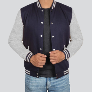 Mens Grey And Blue Varsity Jacket