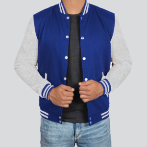 Mens Grey And Royal Blue Varsity Jacket