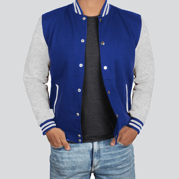 Mens Grey And Royal Blue Varsity Jacket1