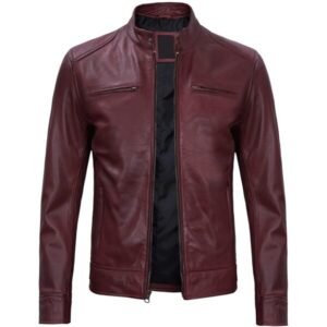 Men’s Maroon Leather Biker Jacket