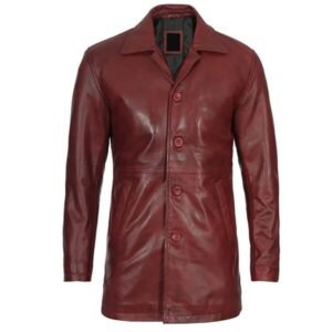 Mens Maroon Real Lambskin Leather Car Coat