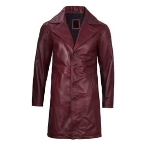 Mens Maroon Real Leather Car Coat