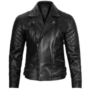 Mens Quilted Asymmetrical Black Biker Leather Jacket - Modern Rider 1