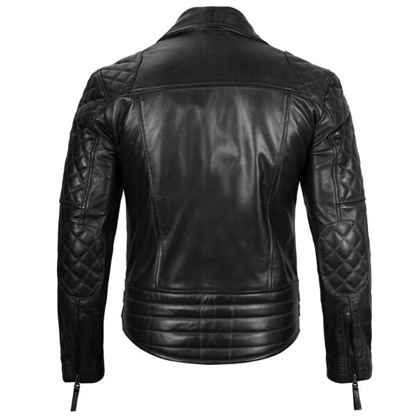 Mens Quilted Asymmetrical Black Biker Leather Jacket - Modern Rider 2