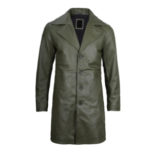 Mens Real Leather Military Green Car Coat