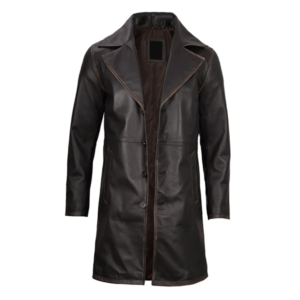 Mens Real Leather Rub Off Dark Brown Car Coat