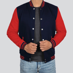 Mens Red And Navy Blue Varsity Jacket