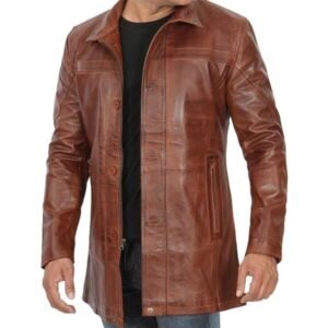 Mens Vintage Cognac Leather Car CoatMens Vintage Cognac Leather Car Coat